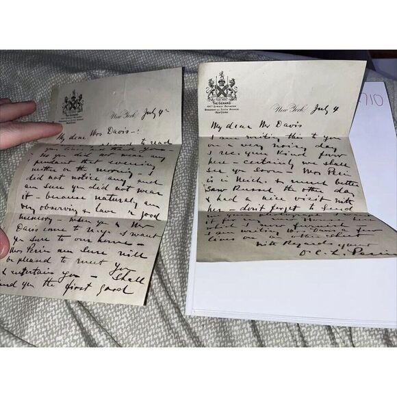 2 Letters Dr Carl Perin Palm Reader Clairvoyant Read Pope Hotel Gerard New York - Picture 1 of 5